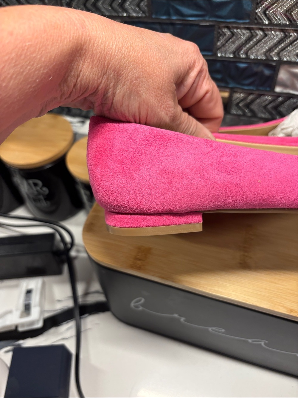 Hot Pink Pointed-Toe Flats with Crystal Bow Accent - Picture 4 of 7